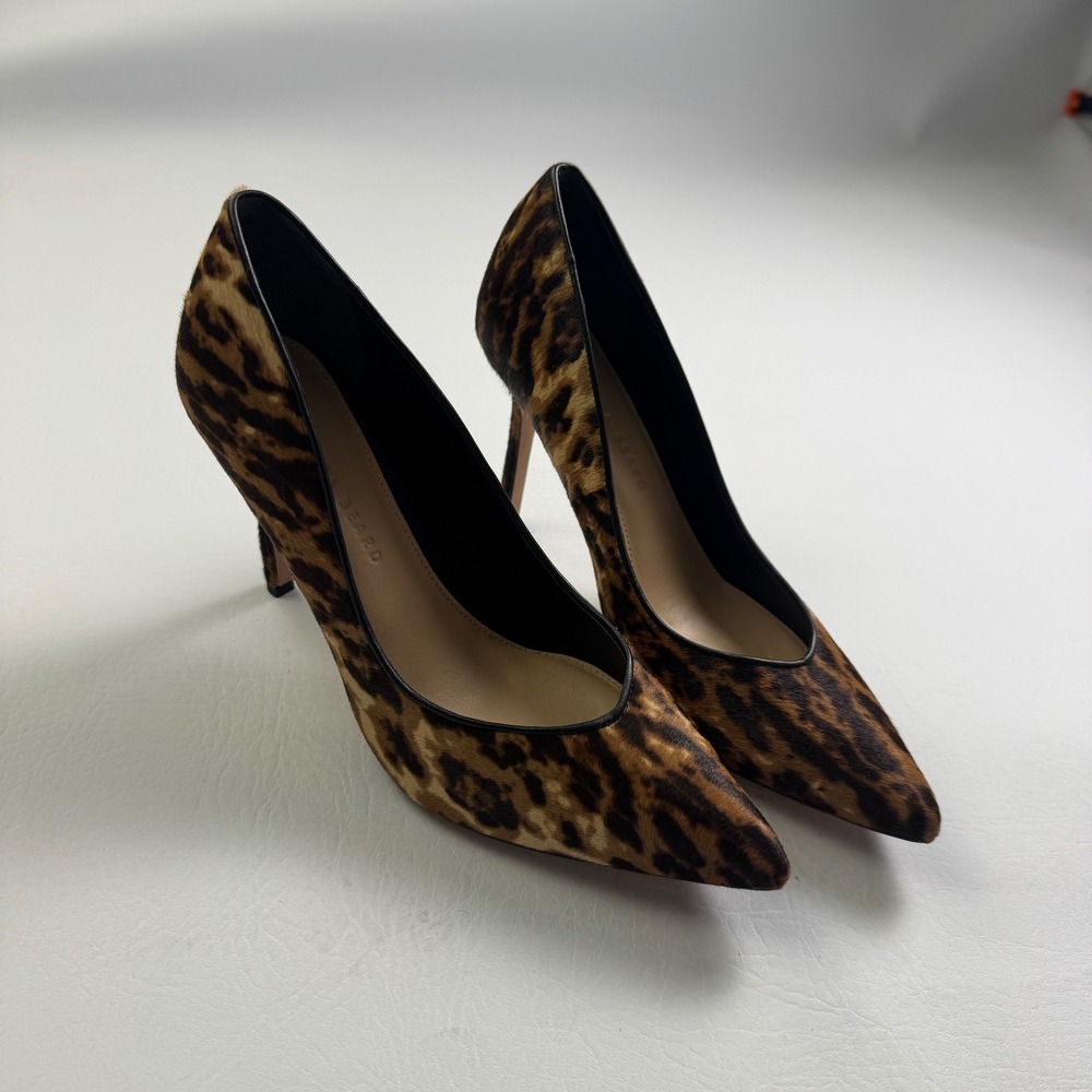 Veronica Beard Lisa Pump 2 Leopard Calf Hair Pointed Toe Heel Size 8 Camel Black